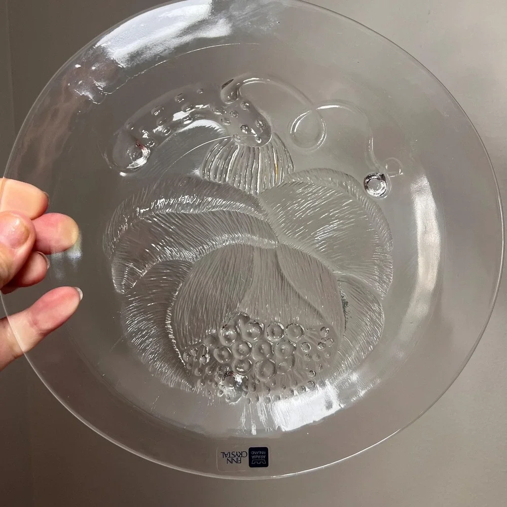 VTG Arabia Finland Finn Crystal Glass Salad Plates Set of 8 Harvest Fruit Gourd